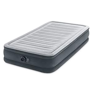 Intex 67765ED Dura-Beam Deluxe Comfort-Plush Mid-Rise Air Mattress: Fiber-Tech – Twin Size – Built-in Electric Pump – 13in Bed Height – 300lb Weight Capacity
