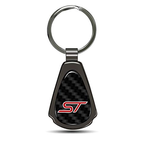 iPick Image for Ford Focus ST Real Black Carbon Fiber Gunmetal Black Metal Teardrop Key Chain