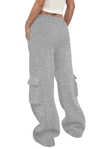 SOFIA'S CHOICE Women's Drawstring Cargo Sweatpants High Waist Wide Leg Fleece Lined Pants with Pockets2