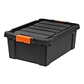 48Qt/12 Gal. Heavy Duty Plastic Storage Bins with Lockable Lids - Stackable Latching Totes for Tools, Seasonal Items, Sports Equipment, Black