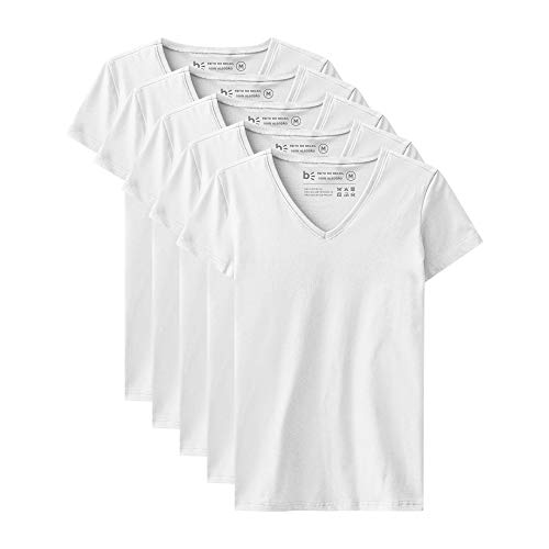Kit 5 Babylook Básica Gola V; Basicamente; Feminino; Branco XGG