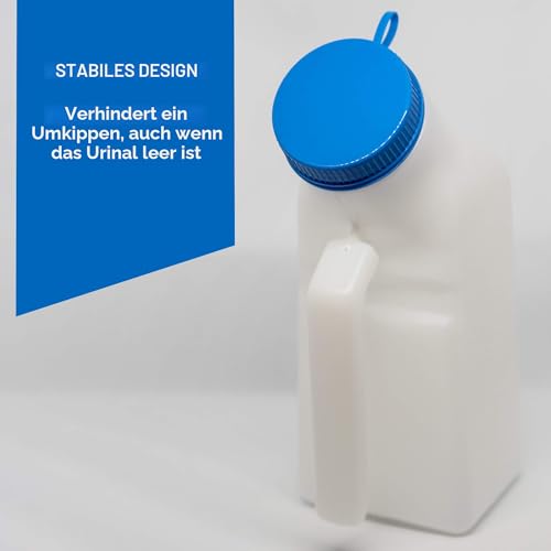 Urinflaschen für Männer mit im dunkeln leuchtender deckel (1er Pack) - 1000mL Herren Bettflasche aus dickem Plastik mit Schraubdeckel - Auslaufsichere Harnkammer - Tragbare Urinflaschen für Männer