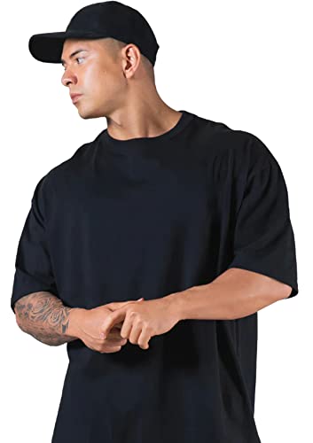 Image of 100% Pure Cotton Mens Printed Half Sleeves Oversized Round Neck Drop Shoulder, Relaxed Fit, Challenge Your Limits T-Shirt