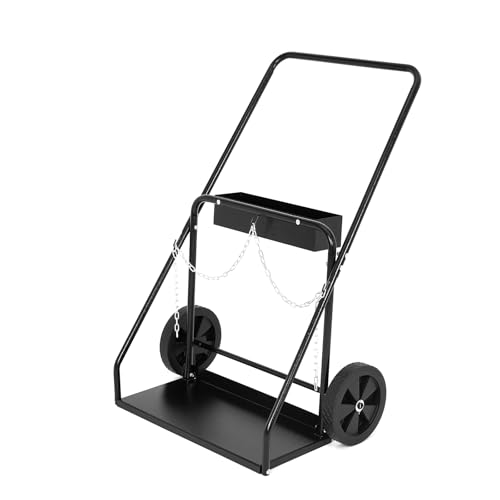 Welding Cylinder Cart,Heavy Duty Carbon Steel Oxygen Acetylene Tank Cart Rolling Welder Cart with Handle and Chains, Dual Tanks