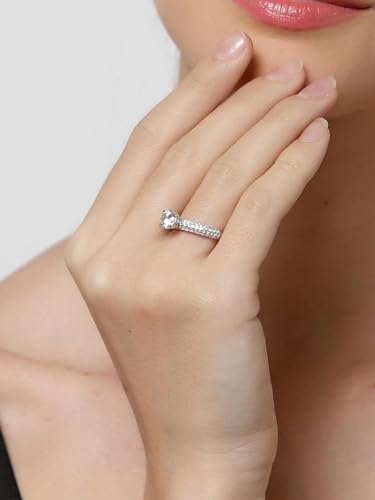 Image of Clara 925 Silver Round Solitaire Ring Gift for Women Swiss Zirconia