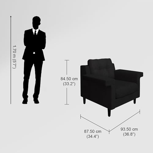Image of Interio by Godrej Sofa Flight 1 Seater Fabric Sofa for Living Room, 3 Year Warranty, Pinewood, Dark Grey