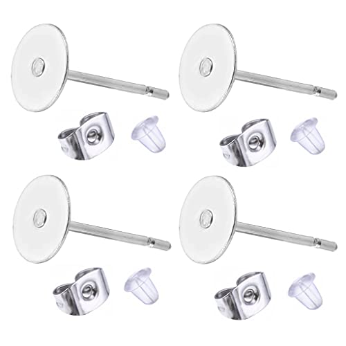 100 Pieces Stainless Steel Earrings Posts Flat Pad,100 Pieces Butterfly Earring Backs,100 Pieces Bullet Earring Backs,Total 300 Pieces (6mm)