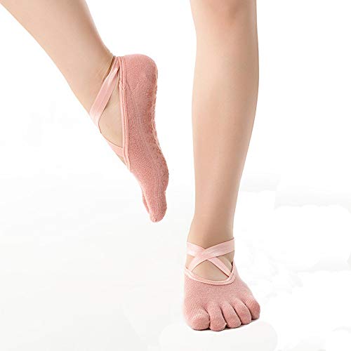 Fanvanandvans Yoga Socks for Women, Five Toe Non-Slip Grips & Straps Barre Socks for Yoga, Pilates, Ballet, Dance, Balance & Stability Traning