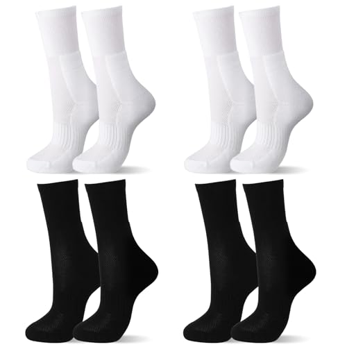 Jeyiour 4 Pairs Anti Blister Cushion Heel Padded Socks Terry Towel Sole Breathable Crew Sock for Women Men Outdoor Hiking(Black White M)