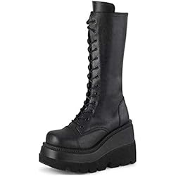 Bota De Seguridad Para Mujer UMore Rodilla Alta Botas Mujer Tacón Bajo Zapato Señoras Nieve Botas Mujer Plataforma Botas de PU Piel Forrado Invierno Cálidas Antideslizante Hermoso Cremallera Casuales