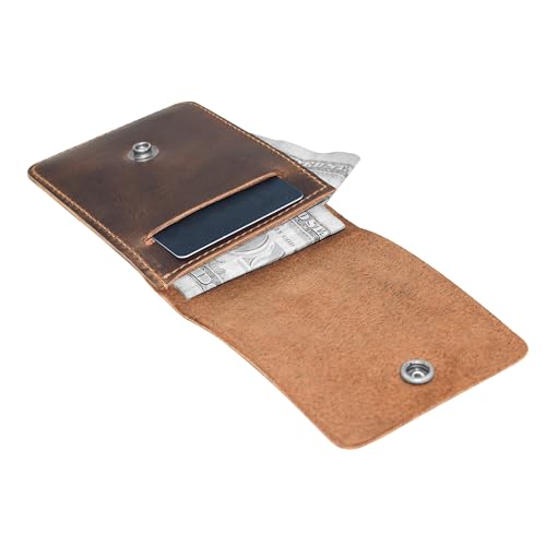 Hide & Drink, Vertical Front Pocket Wallet with Card Slot, Compact Storage for Bills, Card Holder, Full Grain Leather, Handmade, Bourbon Brown3