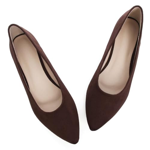 LUXINYU Cute Slip-On Flat Ballet Shoes Soft Suede Solid Classic Pointed Toe Flats Comfortable Dress Shoes
