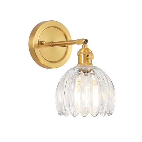 Image of 5 inch Tulip Glass Wall Sconces 180 Degree Adjustable Brass Wall Light Hradwired Modern Wall Lighting Fixture with Switch for Bedside Bedroom Doorway Reading Nook