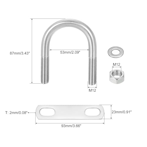 Image of uxcell Round U-Bolts, 8 Sets 53mm(2.09 inch) Inner Width 87mm Length M12 304 Stainless Steel U Clamp Bolt with Nuts and Plates, for Boat Trailer