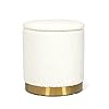 Joveco round storage ottoman with removable lid boucle small upholstered padded vanity foot rest stool for living room bedroom dorm white  urban country home decor