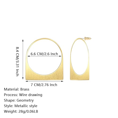 Large Gold Hoop Earrings, 14k Plating Big Chunky Geometric Hollow Brushed Metal Sheet Drop Dangle Huggie Studs Womens Statement Jewelry Gift (Hollow Gold)4