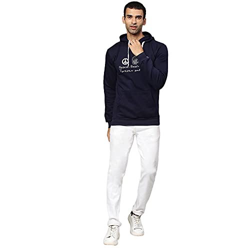 Image of CAHOOT Men Navy Blue New Fashionable Full Sleeve Stylish Casual Hooded Sweatshirts