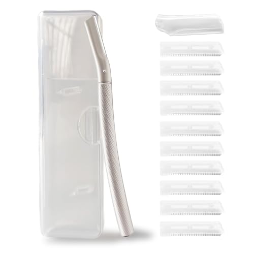 Ruimooto Rasoir à sourcils avec 10 lames de rasoir inoxydables, épilateur pour le visage pour femme, en métal de qualité supérieure, tondeuse à sourcils,...
