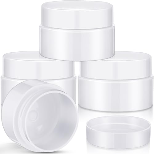 Image of Patelai 4 Pieces Round Wide-mouth Leak Proof Plastic Container Jars with Lids for Travel Storage Makeup Beauty Products Face Creams Oils Salves Ointments DIY Making(1 Ounce,Pure White)