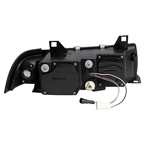 Image of TRQ Performance Driver and Passenger Side Headlight Assembly Set Black Housing Clear Lens Projector Compatible with 94-97 BMW 318i 92-97 BMW 318is 94-95 325i 92-95 325is 96-98 328i