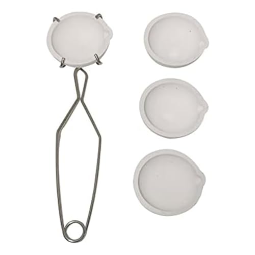 Srutueo 5 Pieces Small Melting Ceramic Crucible Bowl Dish Cup Set Spare Parts Melting Gold Silver Copper with Whip Tongs Handle 2A, White&Silver