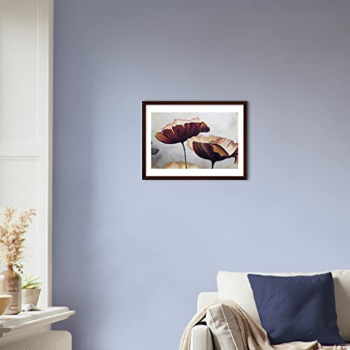 Art mural floral aquarelle fleur marron cadre bois foncé 70x100cm - 3