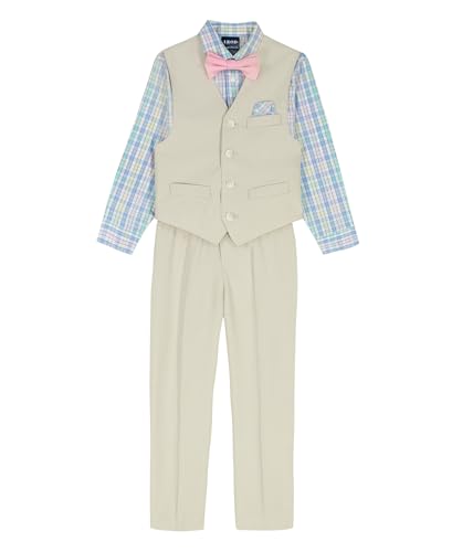 Image of IZOD Boys' 4-piece Formal Dress Up Suit Set, Vest, Pants, Collared Shirt, and Tie