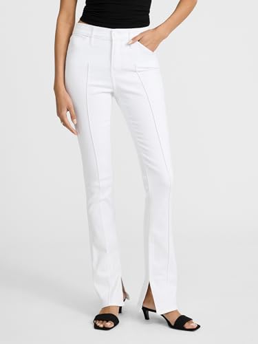 EXPRESS Women’s Skyscraper Pintuck Jeans – Mid Rise Flare Leg, Slimming Center-Crease Stitch, Stretch Denim – White2