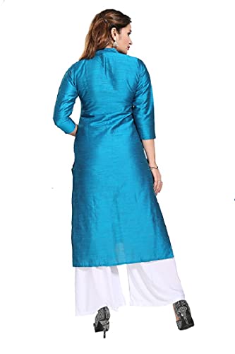 Image of DREAM & DZIRE Women's Silk Blue Straight Kurti for All Plus Size and Small Size