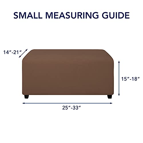 Image of PureFit Stretch Rectangle Ottoman Cover Footstool Cover, Brown | Fleece Soft Form Fit Ottoman Slipcovers Rectangle Slipcover for Folding Storage with Nonslip Elastic Bottom