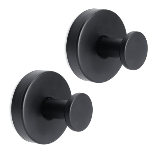 Luxoraiovav 2 Ganci a Ventosa in Acciaio Inox, Rimovibile Senza Foratura, Gancio a Ventosa Bagno, Gancio per Accappatoio Asciugamani, per Cucina, Bagno, Finestra Liscia, Vetro, Ufficio (Nero)