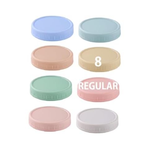 8 Pack Regular Mouth Plastic Mason Jar Lids for Ball, Kerr and More, 70mm Colored Canning Tops with Silicone Rings, Food Grade & Leak-proof Cover