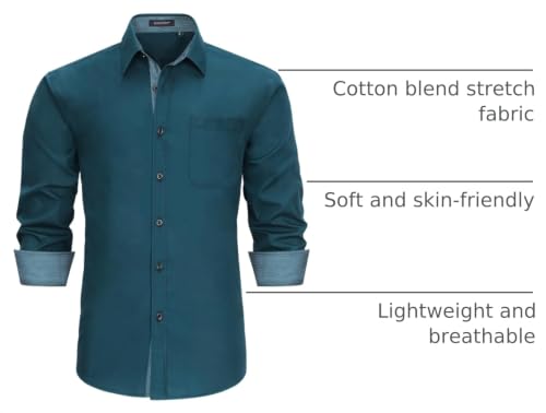 Image of HISDERN Mens Business Dress Shirts Long Sleeve Casual Button Down Shirt Formal Inner Collar Contrast Shirt for Men Wedding