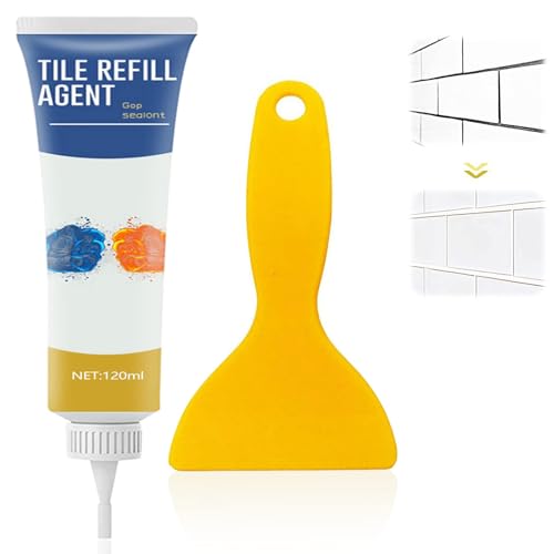 Miioto Juntas Azulejos, Lechada para Juntas Suelo, Blanqueador Juntas Azulejos, Viene con Raspador para Reparar Rápidamente Azulejos, Paredes y Pisos Dañados en Baños y Cocinas - 120ml