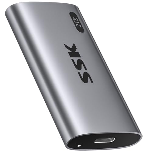 SSK Externe SSD 2TB, USB 3.2 Gen2 Portable SSD, bis zu 550 MB/s, Externe Festplatte mit USB C&A 2 in 1 Kabel, External Solid State Drive für iPhone 16/15/17-Serie/Android/Windows/Mac/Laptop/PC/XBOX
