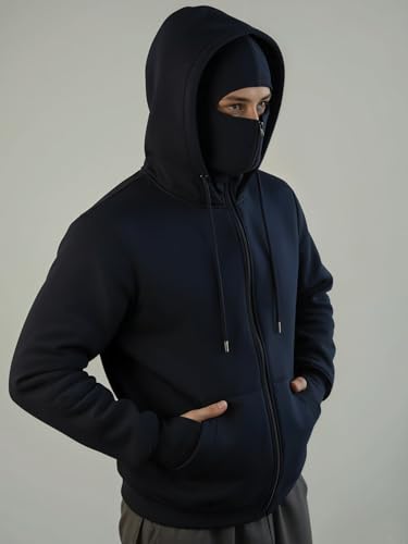 Image of ADRO Men Balaclava Hoodies | 320 GSM Soft Cotton Zipper Hoodie | Thumb-Hole Cuff Gloves | Travel Jacket with Hood | Winter Sweatshirt