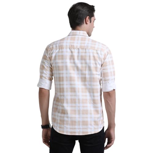 Image of Rocket Science Men's Cotton Blend Slim Fit Double Pocket Checked Casual Shirt.