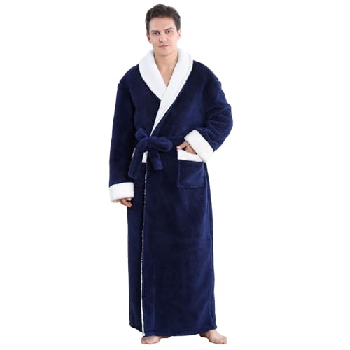 Artfasion Mens Robes Plush Bathrobe: Ultra Soft Flannel Spa Bathrobe, Long Plush V-Neck Robe House Coat with Belt & 2 Pockets