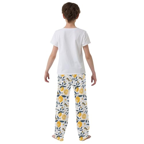 ALAZA Lemons Flowers and Butterflies Pajamas Bottoms with Pockets Comfy Pjs Sleepwear Elastic Waistband Pajamas Pants Lounge Pants for 6-14 Years3