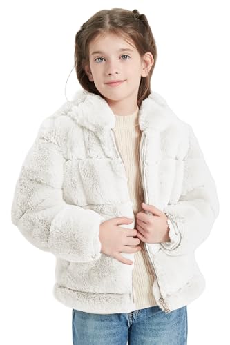 Image of Giolshon Girls Faux Fur Fleece Jacket Sherpa Fuzzy Hoodie Winter Coat with Full Zip Fluffy Outerwear 2169