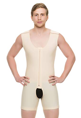 Isavela Male Full Body Mid Thigh Length Abdominal Cosmetic Surgery Compression Garment W/Zipper (Sleeveless) (MG02)