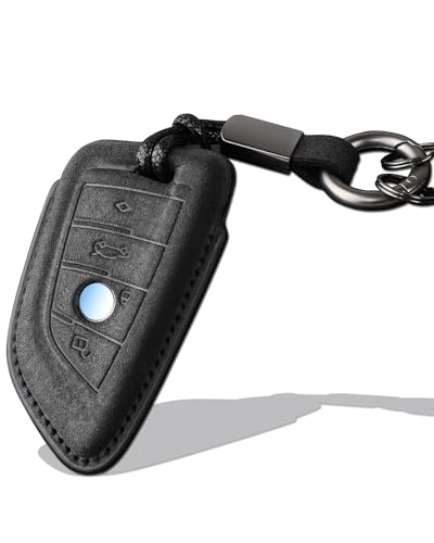 XMZAIMY for BMW Key Fob Cover with Keychain Fit for BMW 3 5 6 7 X1 X2 X3 X5 X6 Series Smart Keys Case Protector suede (Black Style A)
