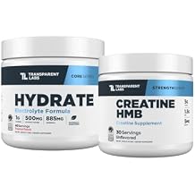 Transparent Labs Hydrate Electrolytes Powder 40 Servings, Tropical Punch & Creatine HMB 30 Servings, Unflavored
