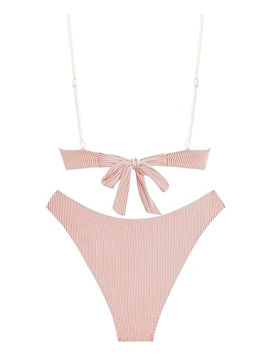 Image of ZAFUL Women High Cut Bikini Sets String Sexy Swimsuit Two Piece Underwire Bathing Suit Brazilian Cheeky Cut Out Cute Swimwear
