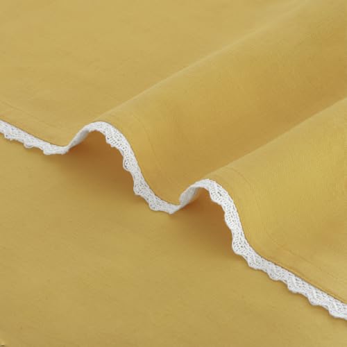 Image of FINGERCRAFT Lace Trim Cloth Napkins Set of 12, 20x20 Inch Cotton Linen Blend Dinner Napkins, Reusable Washable Table Napkins for Wedding, Farmhouse Dining, Parties & Home Decor (Gold)