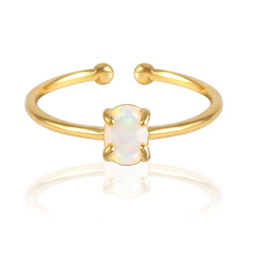 MUSTHAVE 18K Rose Gold Plated Opal Ring, White/Green/Pink Opal, Adjustable Size
