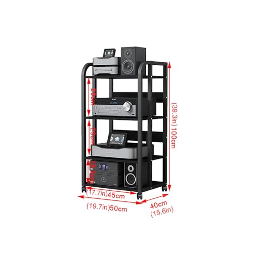 XingLi 3/4/5-Tier Audio Equipment Rolling Cart Rack?Large Stereo Black Storage Cabinet - Office Bedroom Living Room AV Media Shelf(Size:4 Tier-H100cm)
