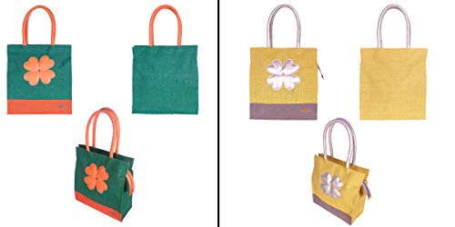 Image of Foonty Exclusive Sunflower Daily Use Jute Lunch Bag(Combo of 2,Multicolor,FFFWB6015F)