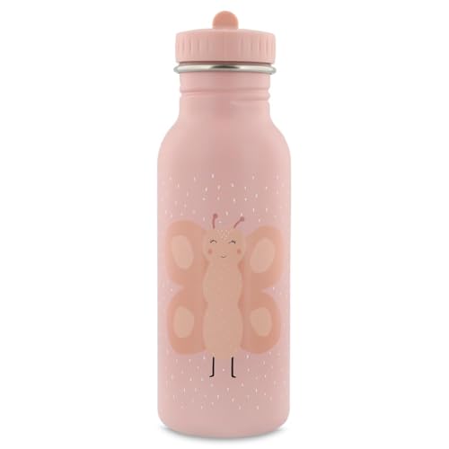 Trixie Baby Trinkflasche aus Edelstahl, 350ml/500ml, Auslaufsicher, mit Tragekordel, Schlanke Form für Kleine Hände, Bruchsicher, ab 3 Jahren (Mrs. Butterfly, 500ml)