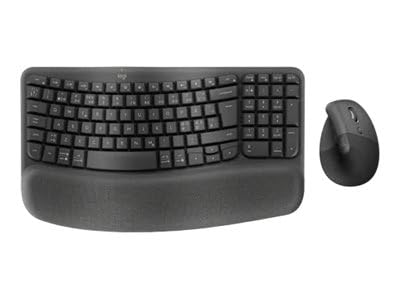 Logitech Wave Keys & Lift Vertical Mouse - Combinazione ergonomica di tastiera e mouse wireless - con poggiapolsi imbottito, Easy-Switch, Bluetooth, per più sistemi operativi, Windows/Mac